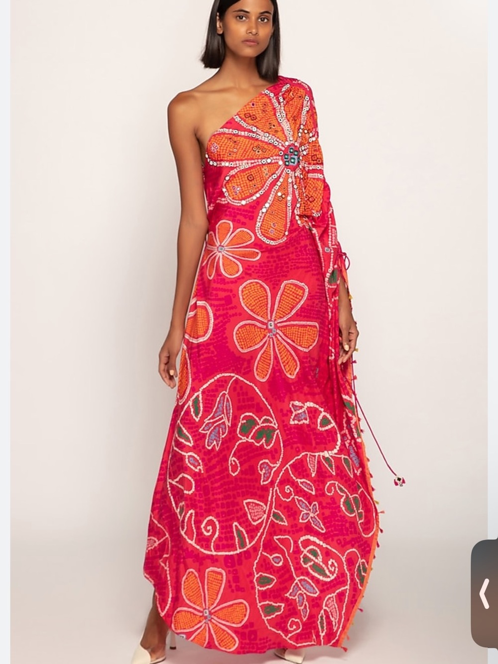 One-Shoulder Floral Maxi Dress in Pink & Orange